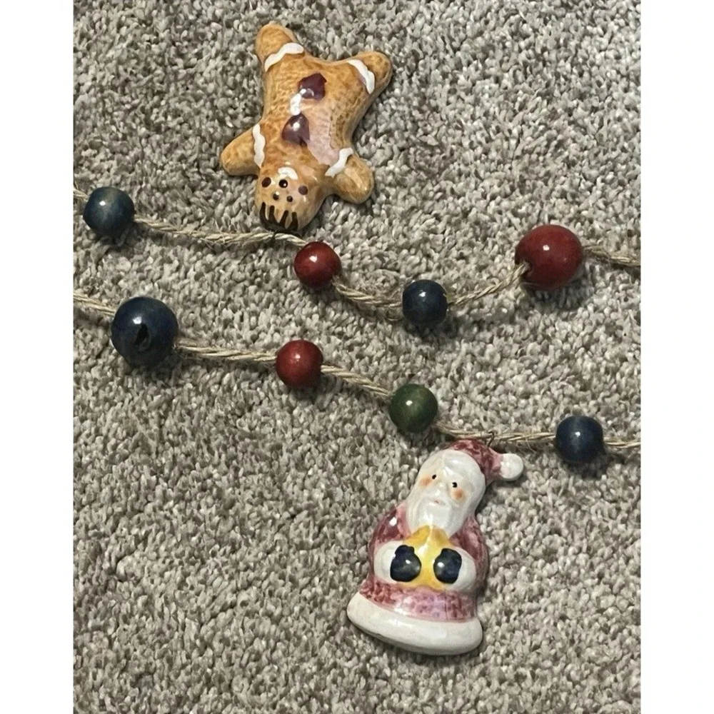 Christmas Garlands 9ft‎ Ceramic Hand-Painted Ornaments Twine Beads Lot of 3